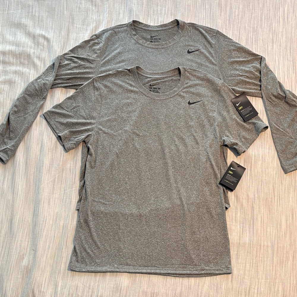 Nike Men’s Gray Dri-FIT Athletic Tees SET OF 2 Men’s Large 1 long sleeve 1 short